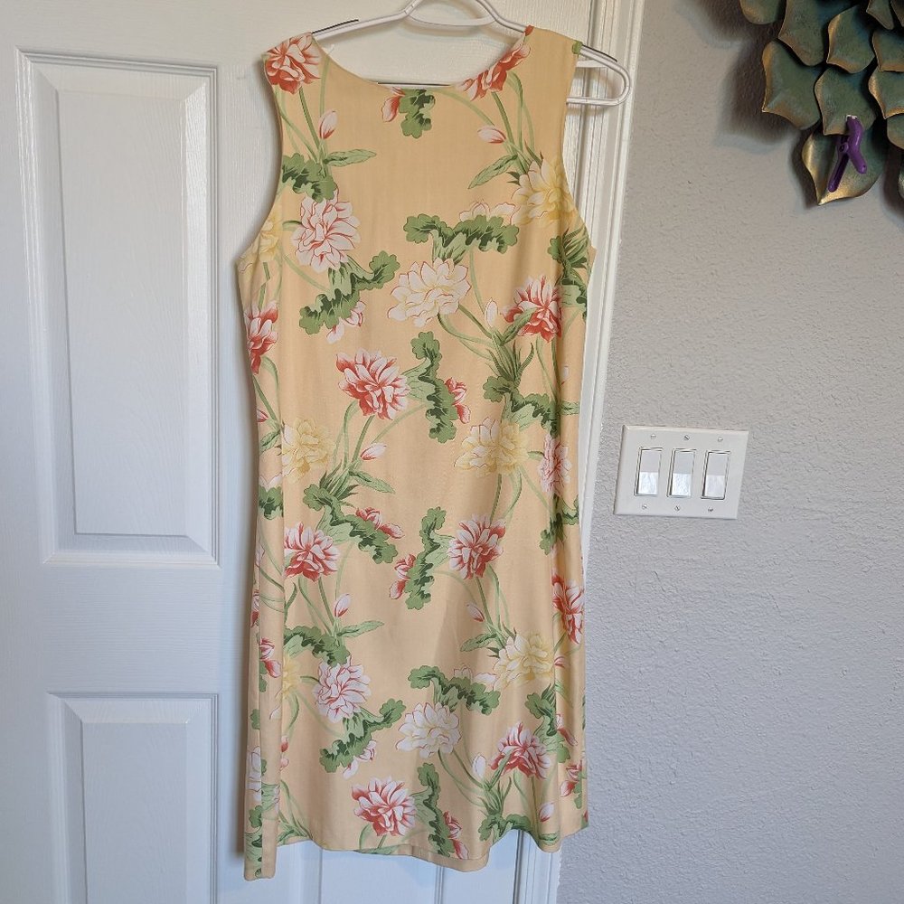 GORGEOUS Pale Yellow | SILK | Floral | Tommy Bahama SLEEVELESS Dress | 14 | EUC